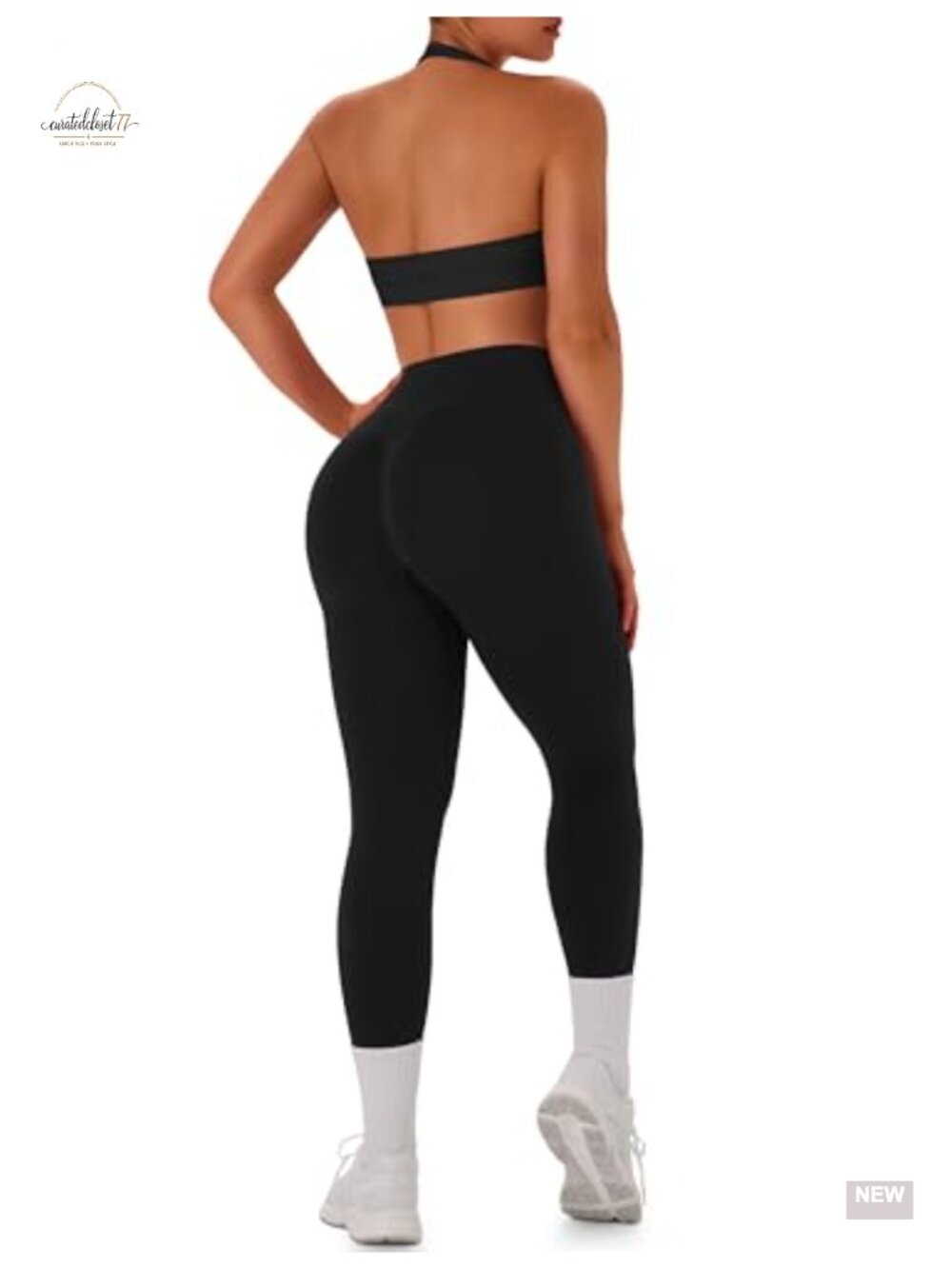 Women's Seamless Workout Set Halter Sports Bra Scrunch Leggings High Stretch